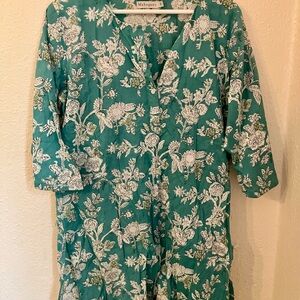 Floral Teal tunic with White Pattern.